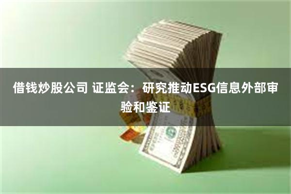 借钱炒股公司 证监会：研究推动ESG信息外部审验和鉴证